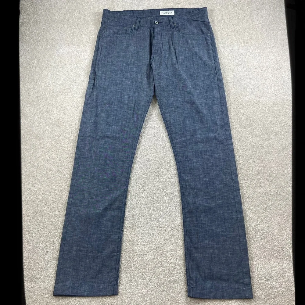 Gustin Pants Mens 36 Blue Slim Fit California Sewn Chambray Cotton Trousers